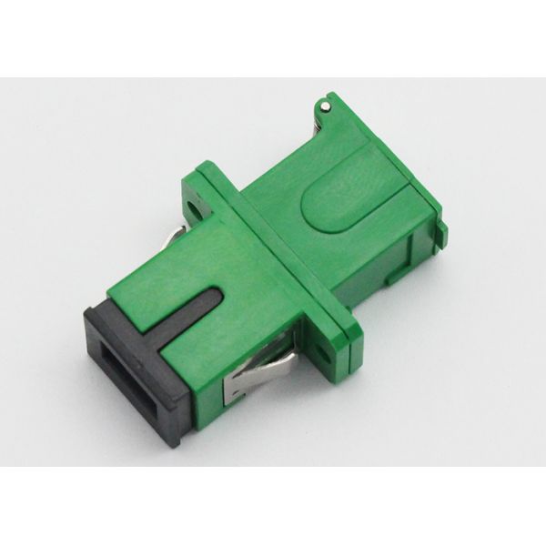 SC APC SX Single Mode Fiber Optic Adapter With Auto-shutter Full Flange Green Ceramic Sleeve