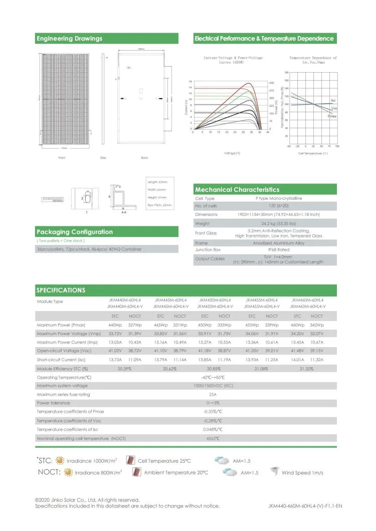 440W 445W Jinko Mono Solar Panels 450W 455W 460W Full Black Solar Panels