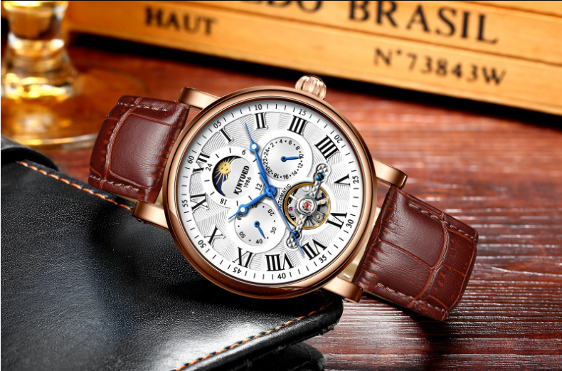 Pin Buckle 	Mens Mechanical Watches Soft Genuine Leather Band