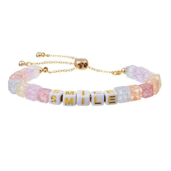 Personalize a letra quadrada do ouro perla o bracelete ajustável com Crystal Beads rachado