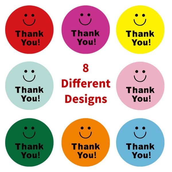 CMYK Colorful Waterproof Round Thank You Sticker Labels 1Inch Smile Face