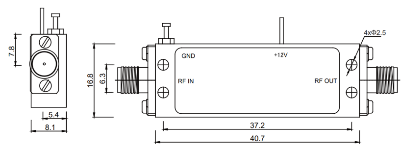 0.5-18 GHz P1dB 10dBm Amplificador de banda ancha de bajo ruido para amplificar señales con bajo ruido