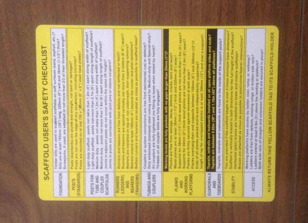 ABS Plastic Scaffolding Safety Products Scaffolding Tag Holder Lookout Warning Sign