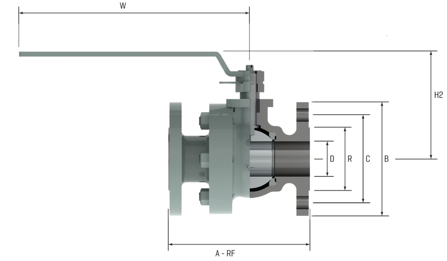 WCB Flanged Ball Valve Split Body Floating Ball Design ANSI Class 150 300 600