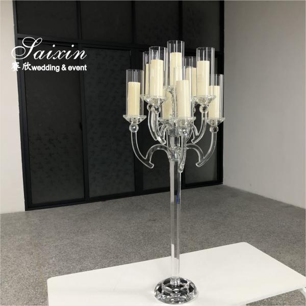 9 Arms 95cm Tall Crystal Glass Candelabras Acrylic Crystal Candle Holder Centerpieces