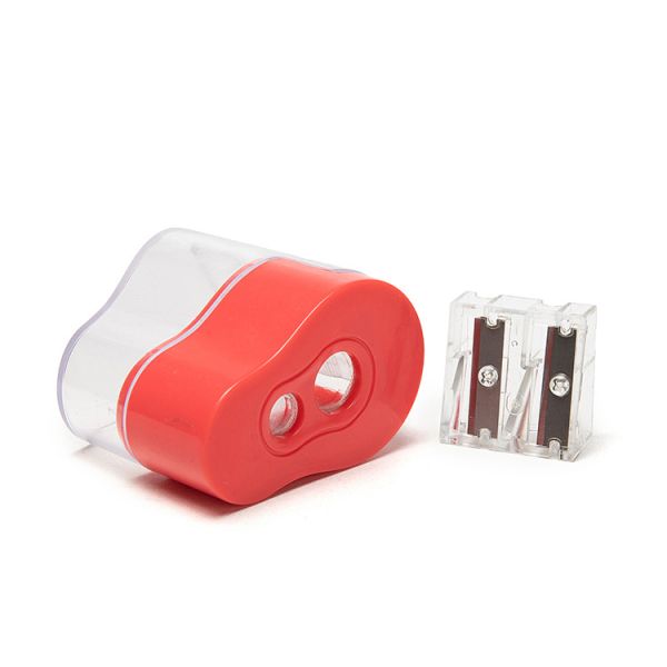 PS Plastic Portable Double Hole Pencil Sharpener With Lid