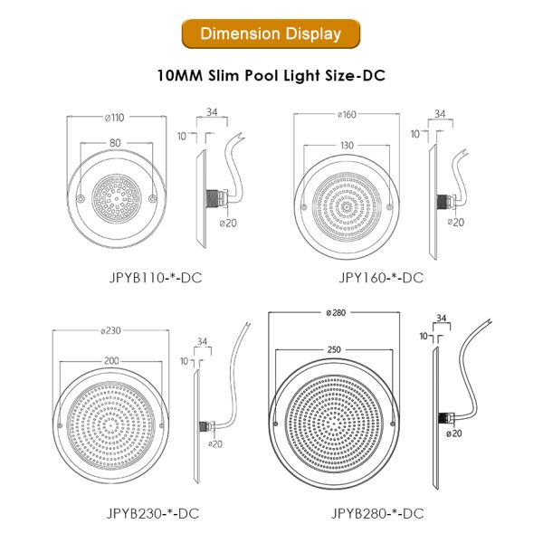 IP68 Underwater PAR 56 Pool Light 6W SMD2835 Dimension 110*34MM Ultra Thin 10MM