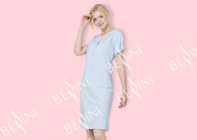 Quick Dry Ladies Night Dresses Sleepwear Blue Printed With Violet Small Flower