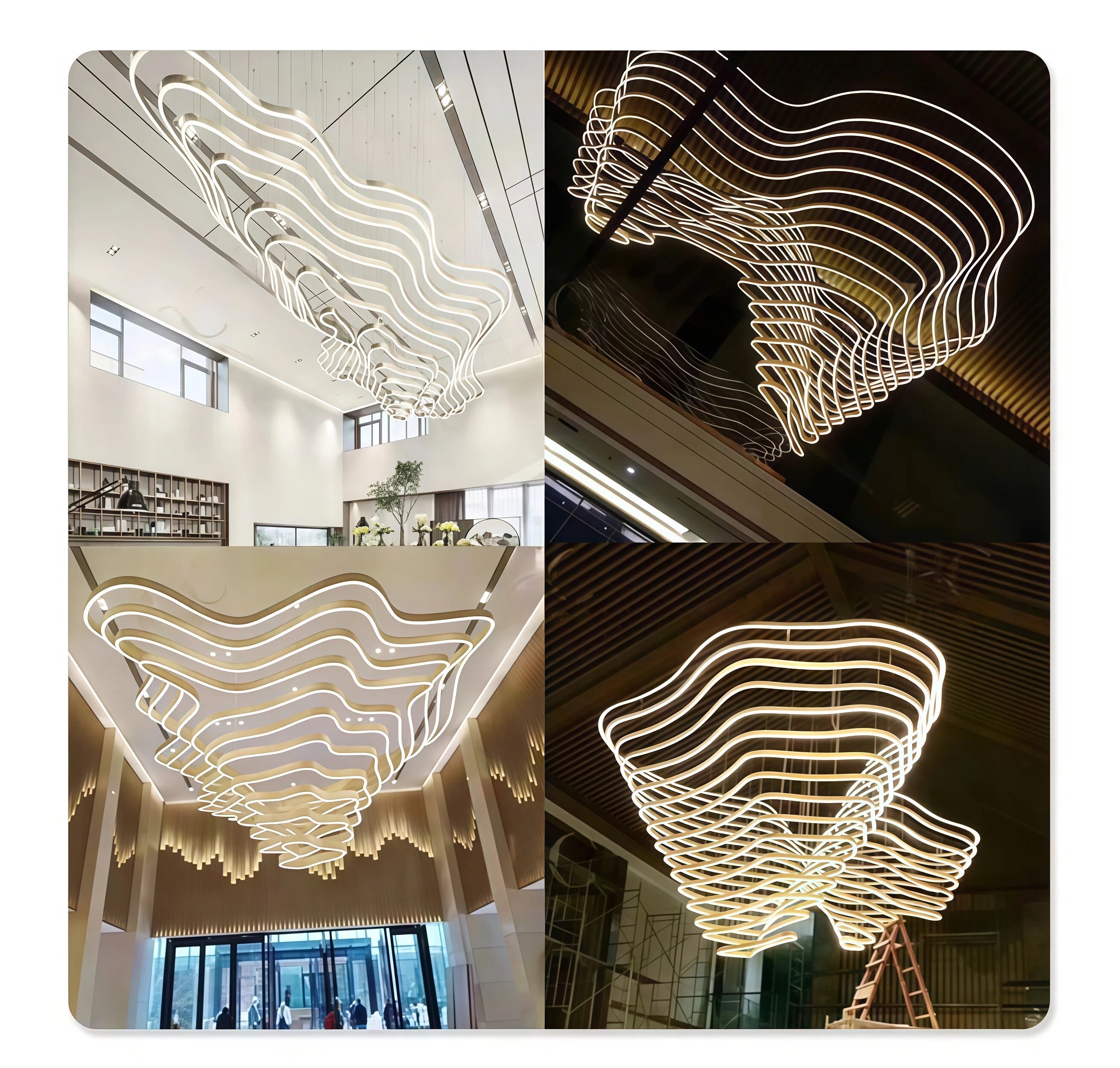 JYLIGHTING Modern Multi‑Layer Wave Steel Glass Pendant Light, Custom LED Art Ceiling Lamp for Mall Atrium, Lobby & Showroom Interior Projects