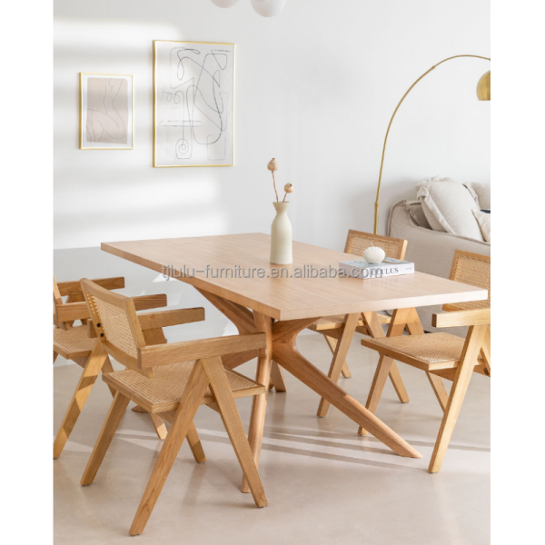 Wooden Cane Wicker Armrest Dining Chair for Contemporary Dining Room Furniture
