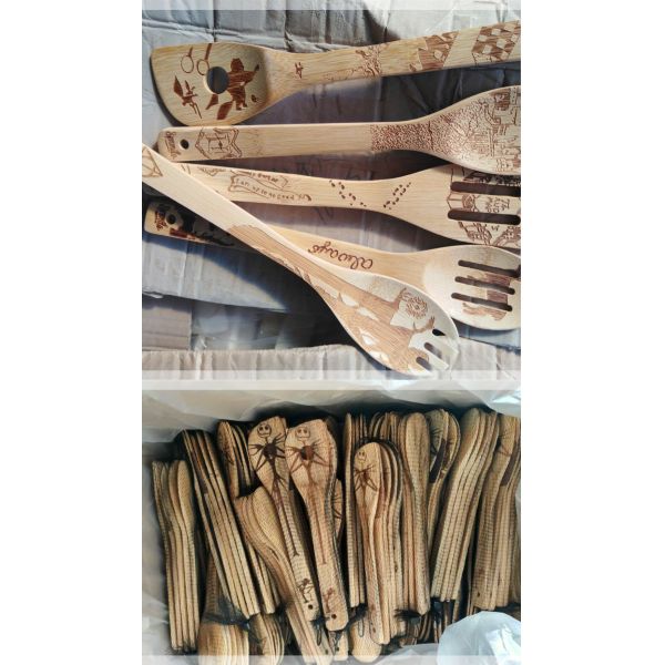 Halloween Christmas Wooden Spoons Natural Laser Carving Bamboo Wooden Spatula