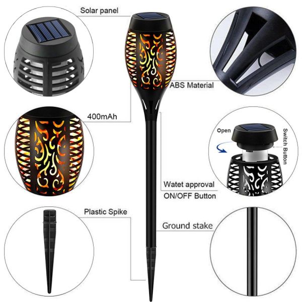 LED Solar Garden Light Flickering LED Landscape IP65 Waterproof Lawn Lamp Path Lighting Solar Outdoor Light