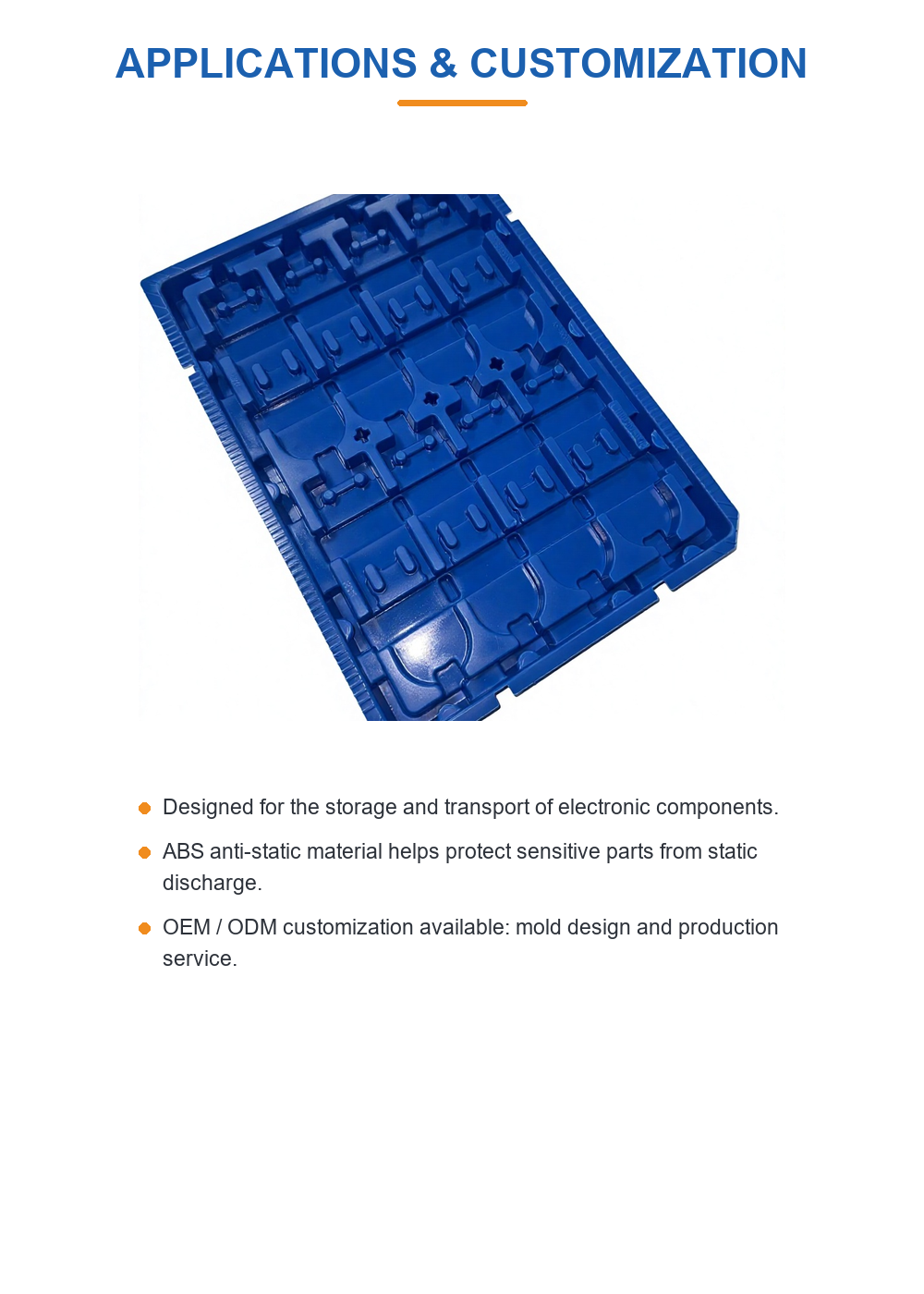 Black Anti-Static ABS Blister Tray for Auto Parts, Size Can Be Customized