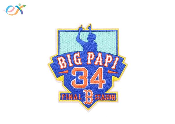 Iron On Backing Embroidered Sports Patches Polyester Material For Uniform Garments