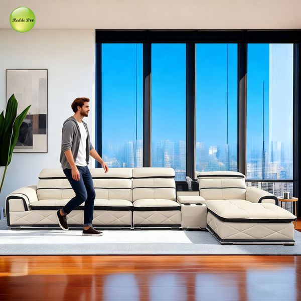 Vintage Leather Sofa: Retro Stitching, Timeless Appeal – Ideal for Classic Interiors