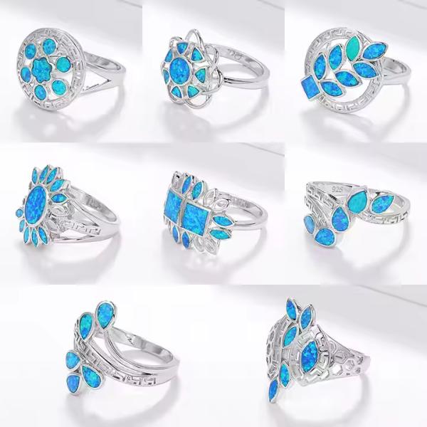 Natural Blue Sterling Opal Jewelry Ring For Women ODM