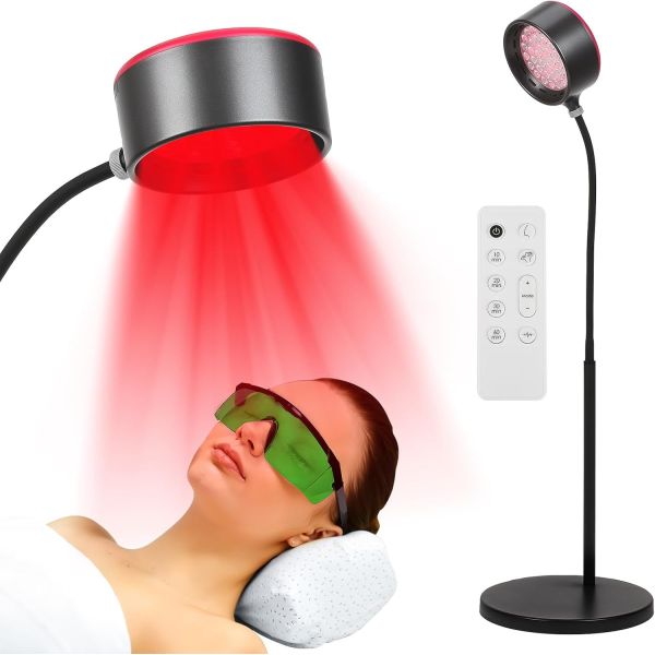 Red Light Therapy Lamp with 660nm+850nm Wavelengths, Adjustable Height and Remote Timer for Home Use