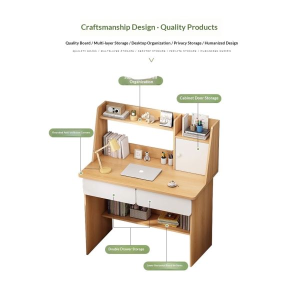 Wholesale Space-Saving MDF Home Office Computer Desk with Double Drawers and Integrated Shelf for Small Space Bedroom Study