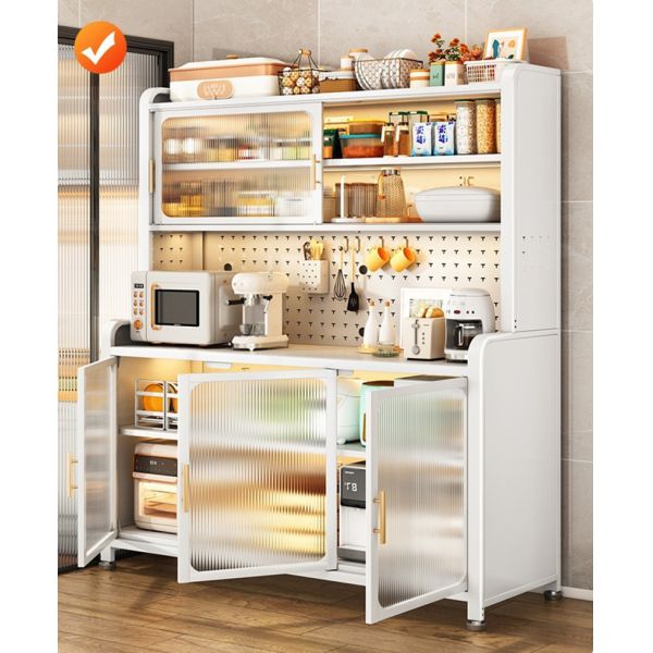 Kitchen Baker's Rack with Door, Storage Cabinet Microwave Stand Pegboard, Sideboard for Garage Pantry Home