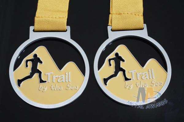 Cut Out Design Custom Award Medals , Personalised Medals With Yellow Ribbon
