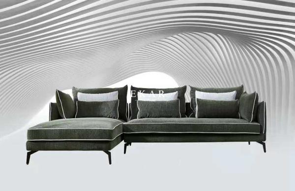 Home Modern Design Deep Green Fabric Sofa Set Corner Couch