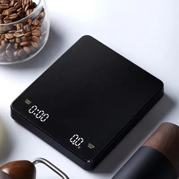 Escala de cocina digital LED pantalla oculta Timer alimentado por batería fácil de leer Medir el peso Escala de café 3kg/0.1g con Timer