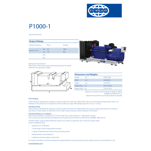 FG Wilson Diesel Generator 728kw 910kva Three Phase Silent Standby Generator with Perkins Engine