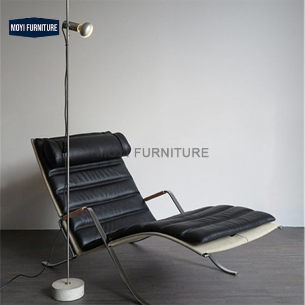 Villa Genuine Leather Italian Style Accent Chair with Leather Armrest Metal Frame High Back Support Black Leisure Chair