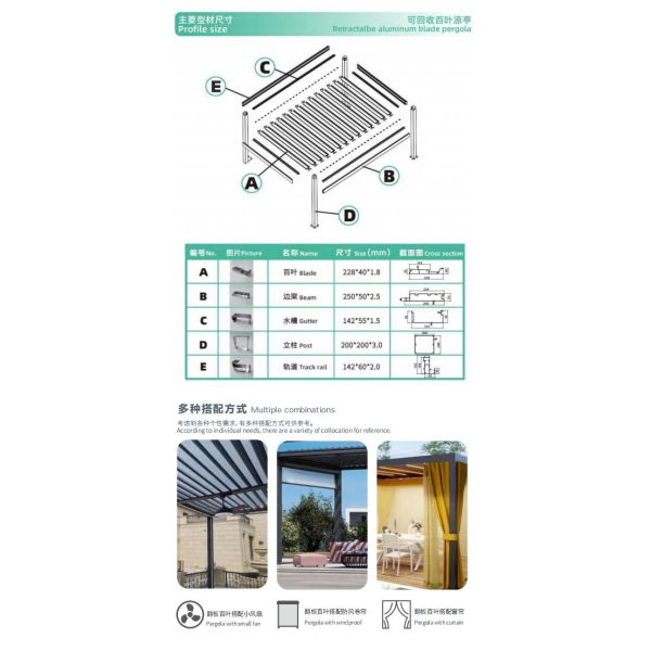 Outdoor patio intelligent retractalbe aluminum blade pergola