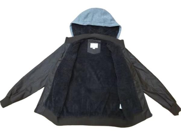 Short Mens Padded Leather Jacket With Fur Hood Padded Leather Coat