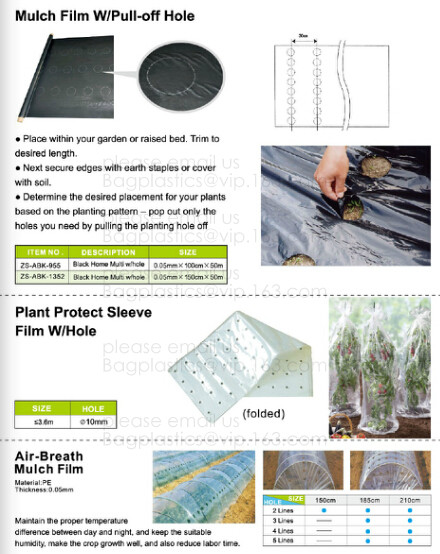 Weed Control Mulch Film, Agriculture Vegetable Black PE Films, 5 Holes Greenhouse Perforated Film