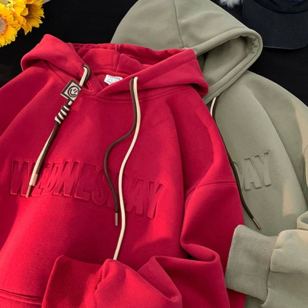 Support Customization Winter Embroidered Alphanumeric Knitted Polyester/Cotton Hoodies Thick Raised Prints Oversized Fit