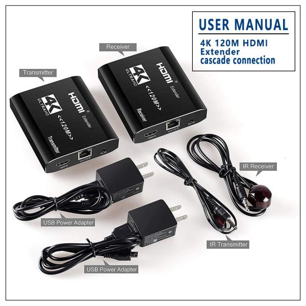 Full HD 1080P 4K HDMI Cable 396ft 120m Over Single Cat5 Cat6 IR Remote Controled