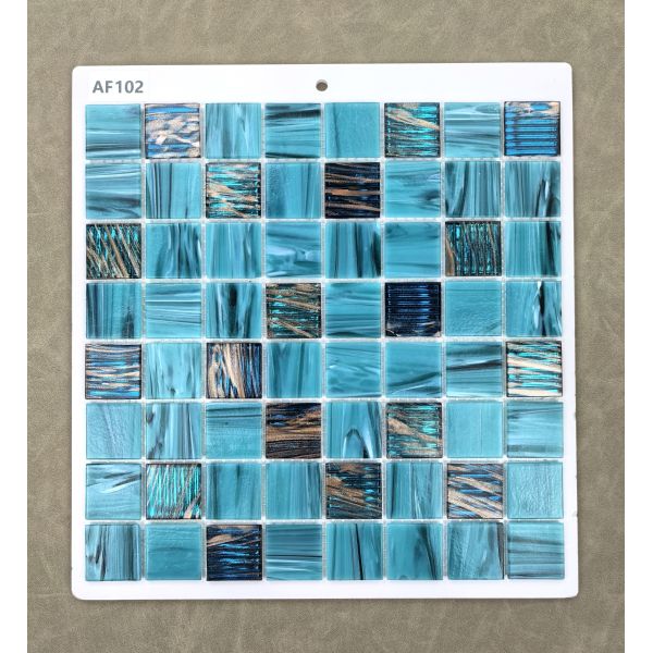 Mosaïques de piscine en verre pour mur intérieur 304x304mm, résistantes à l'usure, bleues, pour salon et projet