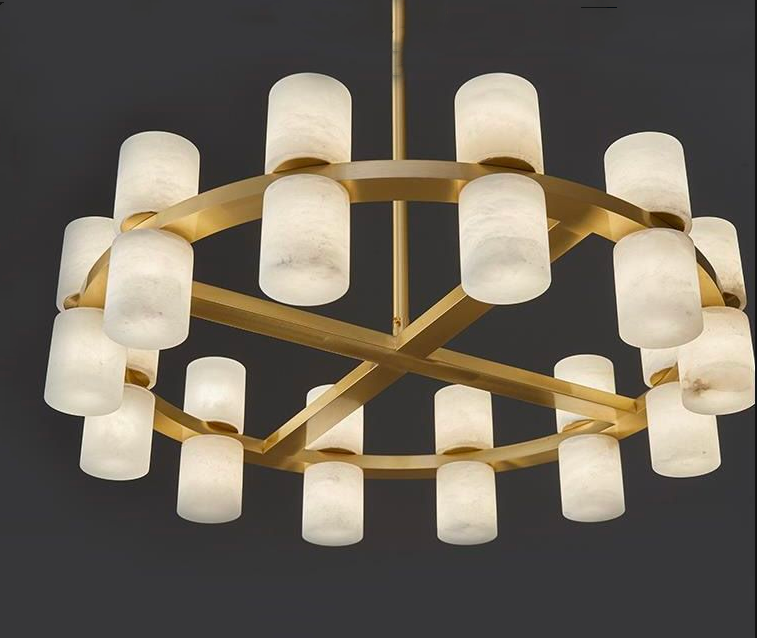 Высококачественный испанский модный декор Мраморная лампа Европейская гостиная Высокий потолок Классический кварцевый камень круглый шампанский