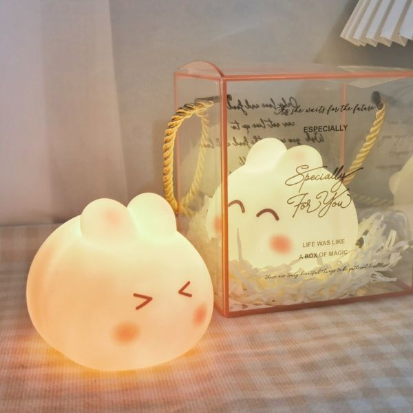 Кролик Ночной Свет Для Детей Лампа Милая Лампа 16 Цветов Нажим Силикон Дети Ночной Свет Для Детей Ночной Свет USB перезаряжаемый