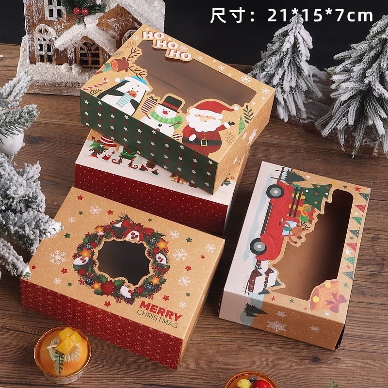 Christmas Kraft Paper Bakery Box With Clear Window For Holiday Treats