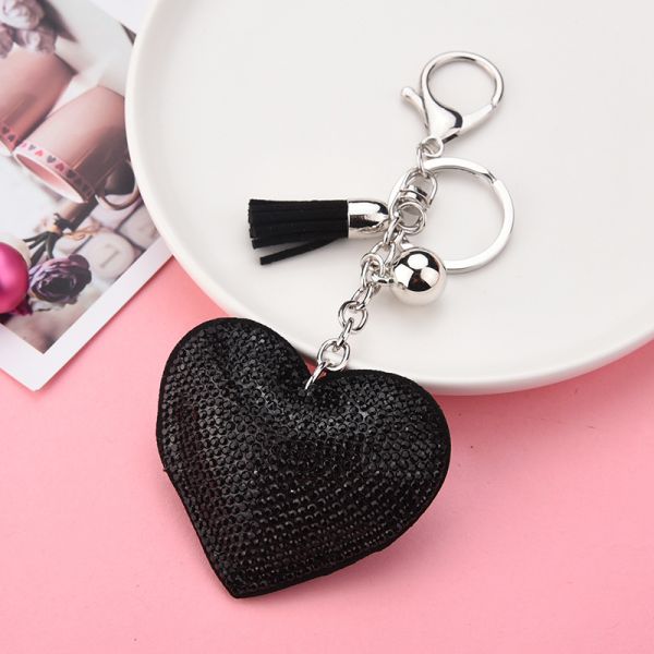 GUGEER Rhinestone Heart Charm Keychain - Cute Bag Purse Handbag Accessories - Tassel Key Chain for Women Men