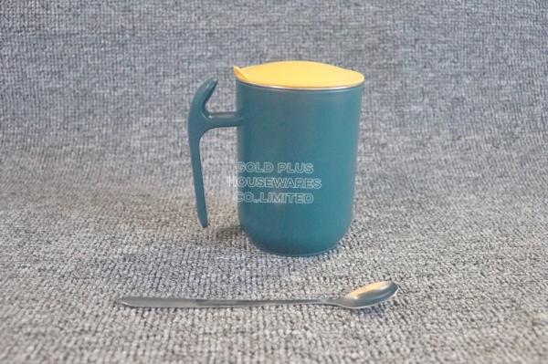 Plain Green Double Wall Keep Warm Metal Steel Coffee Mug With Lid Spoon