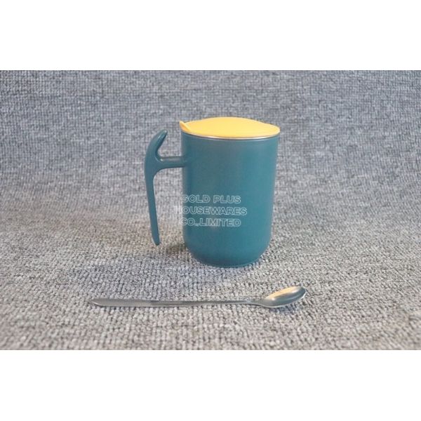 Plain Green Double Wall Keep Warm Metal Steel Coffee Mug With Lid Spoon