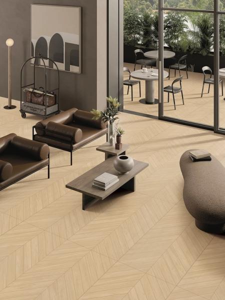Carreaux de porcelaine en bois à os de poisson 600x1200 mm pour salon résistant à l'usure