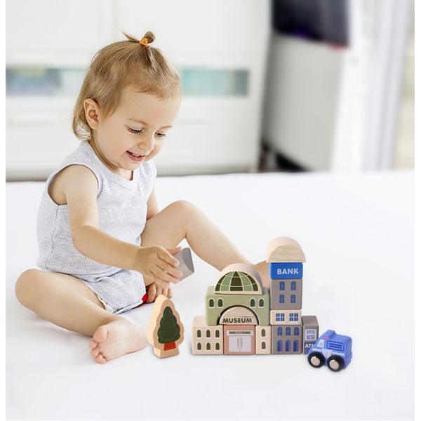 la ville en bois du hêtre 2700g bloc constitutif les jouets en bois des briques 115pcs