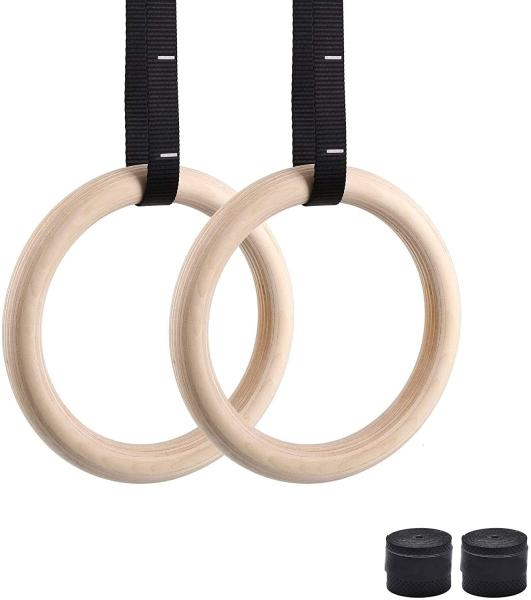 gymnastic rings wood 32mm Wooden Gym Rings with Enhanced Flexible Buckles & Durable Adjustable Straps
