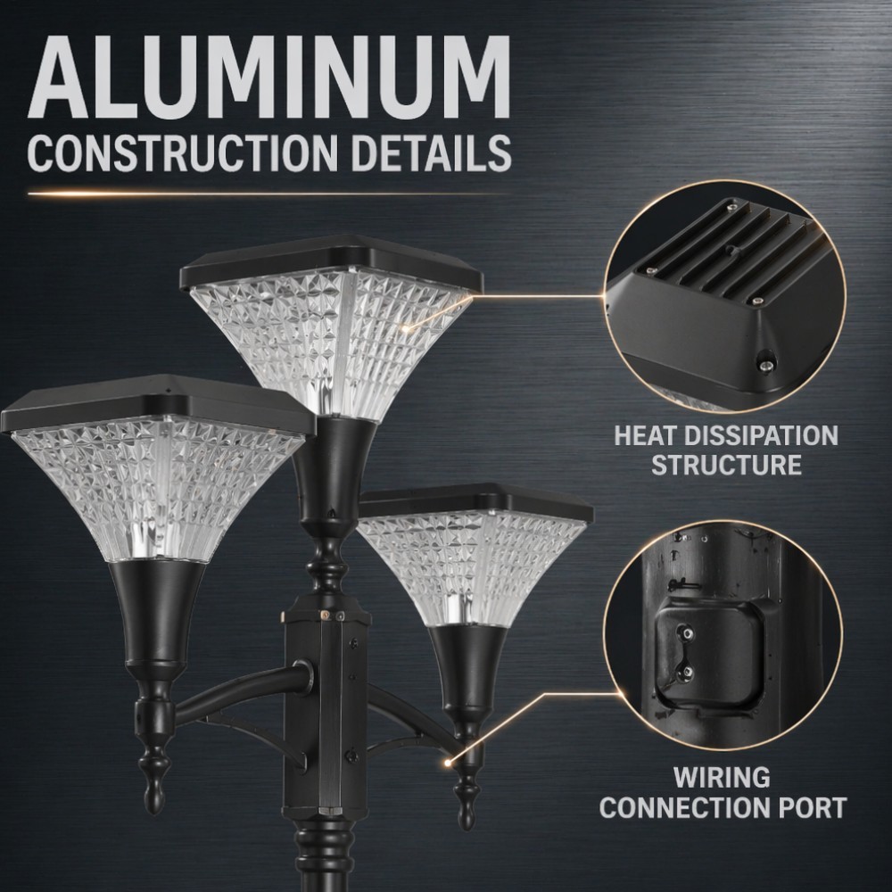 Aluminum Construction Solar Garden Lights 15W IP65 Waterproof LED Solar Post Lights Outdoor