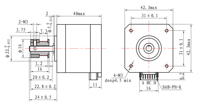 42X42X40 мм 1,8 степени 2 фазы 0,5 Нм с Nema 17 шахт шаговый двигатель для CNC