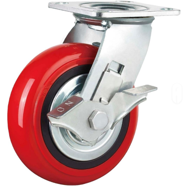 Industrial Red Pu Wheels Iron and PP Core Polyurethane Caster 4/5/6/8 Inch Industrial Casters
