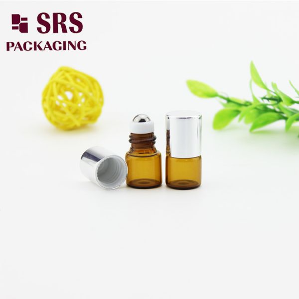 1ml super mini amber glass roll on bottle with steel ball and aluminum cap