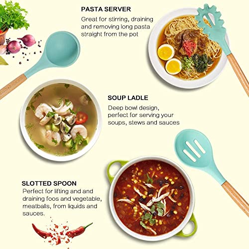 18-Piece Green Silicone Cookware Set with Storage Bucket Non-stick Spatula Included