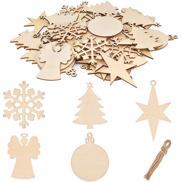 Christmas Wooden Ornaments  Wood Slices Decorations Hanging Embellishments with Strings DIY  Ornament Crafts Tree