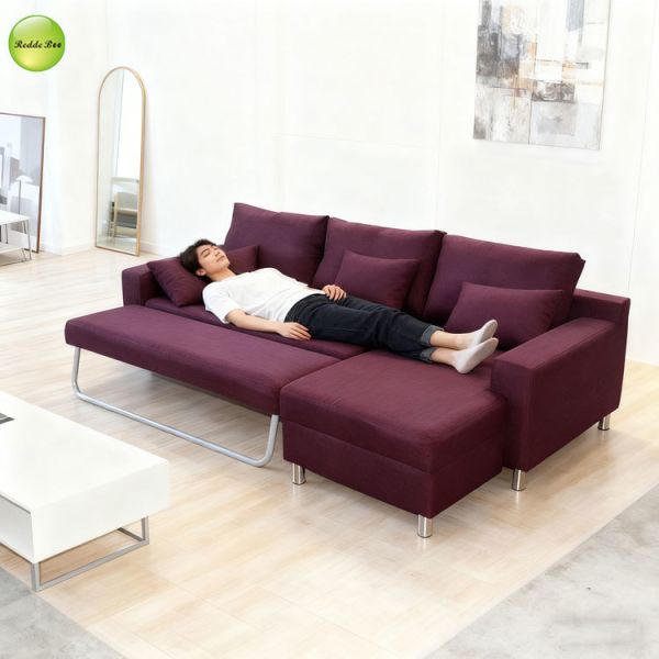 Modern L-Shaped Linen Fabric Corner Sofa For Living Room Saving-Space Convertible Sleeping Foldable Sofa Bed
